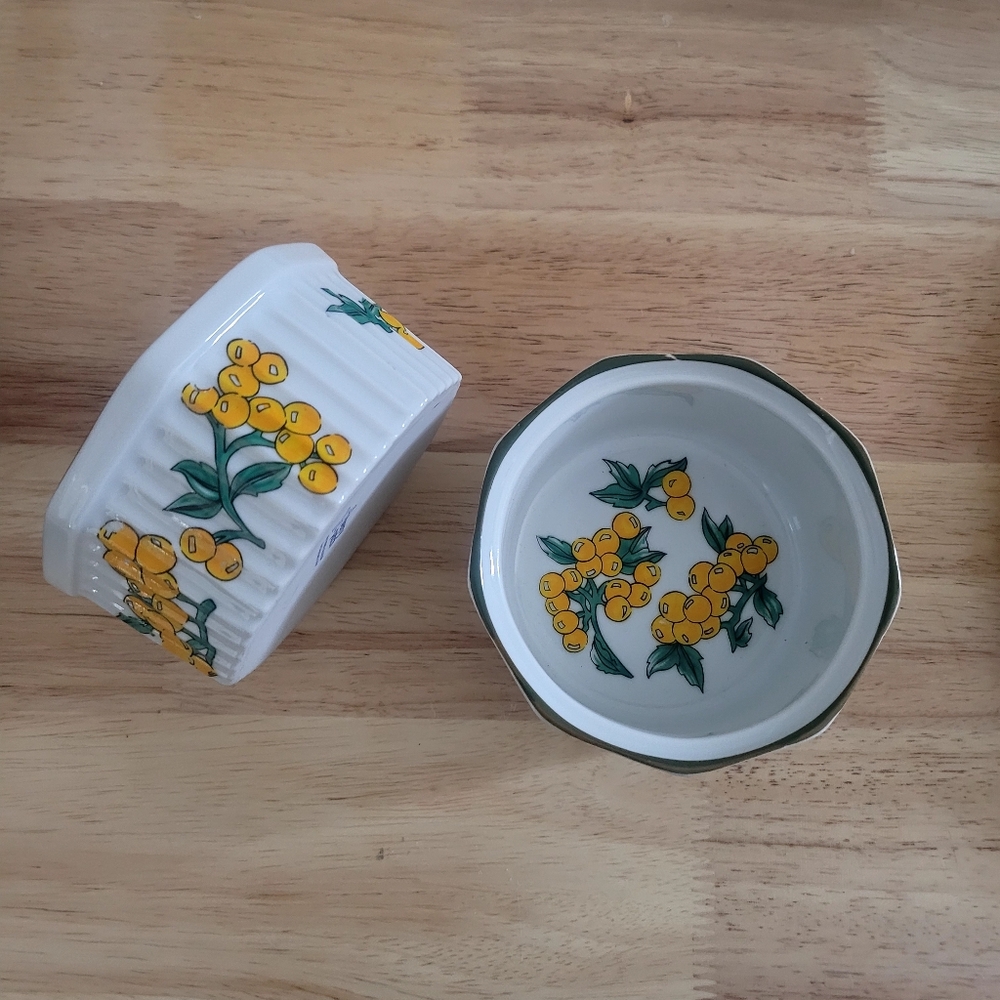 2 Vintage Berry Patch Fine China Yellow Floral New Trends Cottagecore Catch All